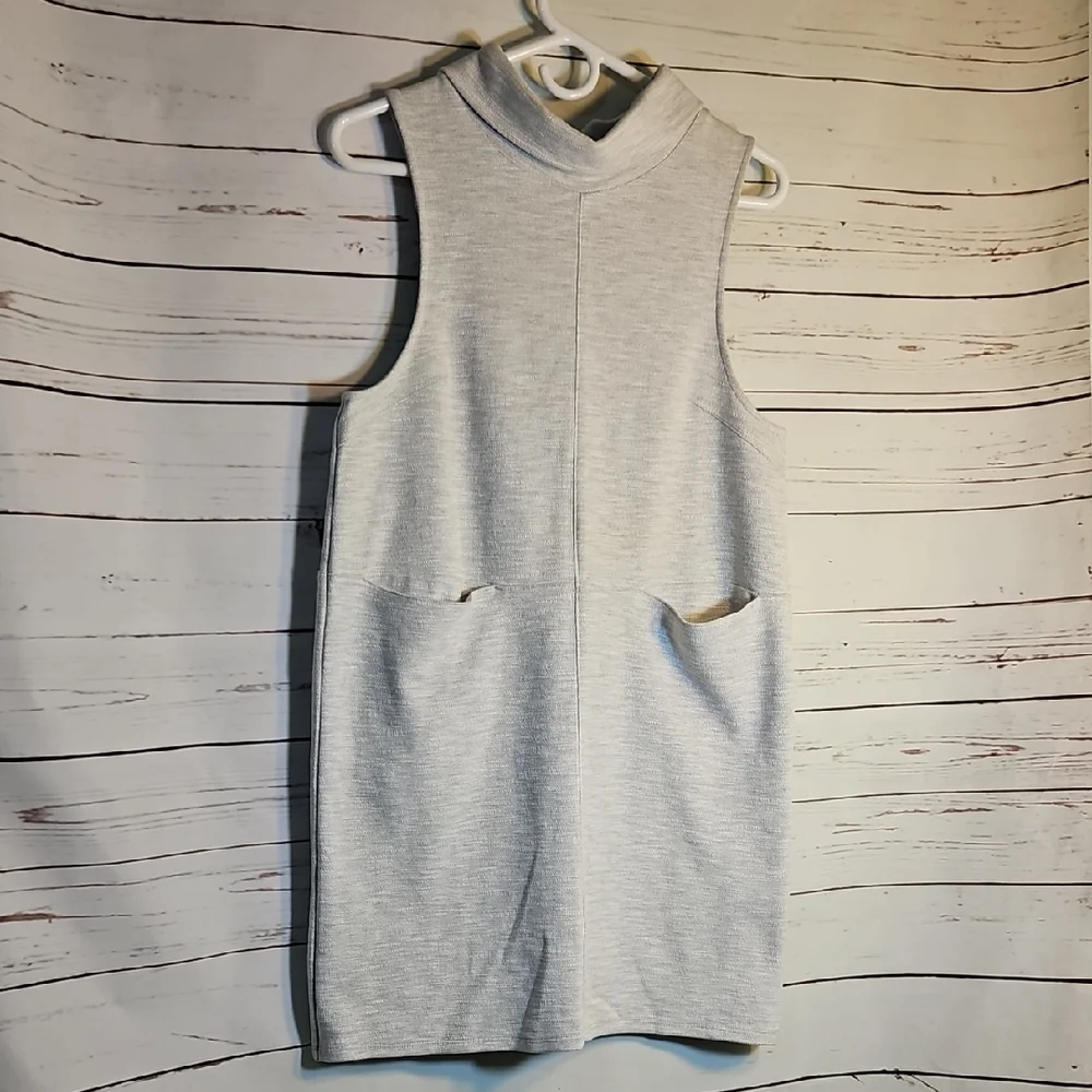 Free People Gray Sleeveless Mock Neck‎ Mini Shift Dress with Pockets OB430103